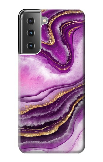 W3896 Purple Marble Gold Streaks Hard Case and Leather Flip Case For Samsung Galaxy S21 Plus 5G, Galaxy S21+ 5G