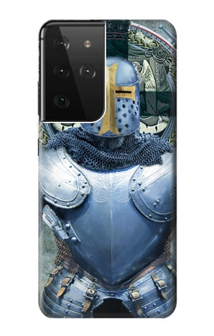 W3864 Medieval Templar Heavy Armor Knight Hard Case and Leather Flip Case For Samsung Galaxy S21 Ultra 5G