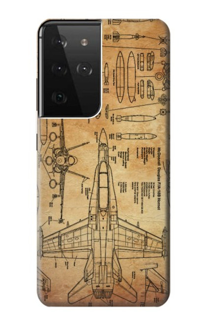 W3868 Aircraft Blueprint Old Paper Hard Case and Leather Flip Case For Samsung Galaxy S21 Ultra 5G