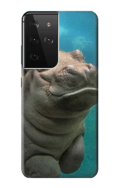 W3871 Cute Baby Hippo Hippopotamus Hard Case and Leather Flip Case For Samsung Galaxy S21 Ultra 5G