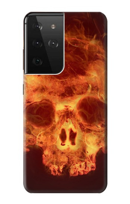 W3881 Fire Skull Hard Case and Leather Flip Case For Samsung Galaxy S21 Ultra 5G