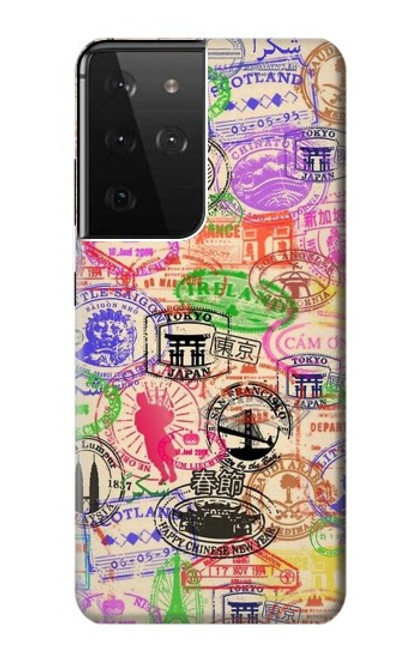 W3904 Travel Stamps Hard Case and Leather Flip Case For Samsung Galaxy S21 Ultra 5G