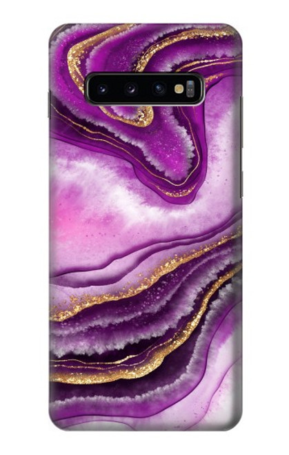 W3896 Purple Marble Gold Streaks Hard Case and Leather Flip Case For Samsung Galaxy S10 Plus