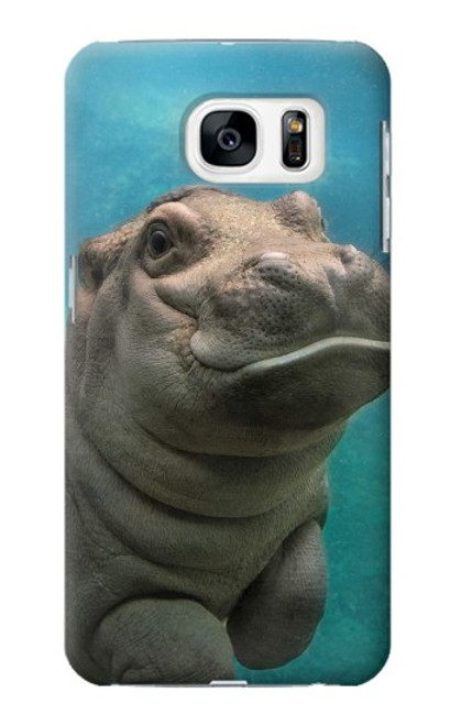 W3871 Cute Baby Hippo Hippopotamus Hard Case and Leather Flip Case For Samsung Galaxy S7