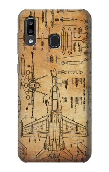 W3868 Aircraft Blueprint Old Paper Hard Case and Leather Flip Case For Samsung Galaxy A20, Galaxy A30