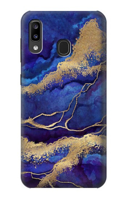 W3906 Navy Blue Purple Marble Hard Case and Leather Flip Case For Samsung Galaxy A20, Galaxy A30