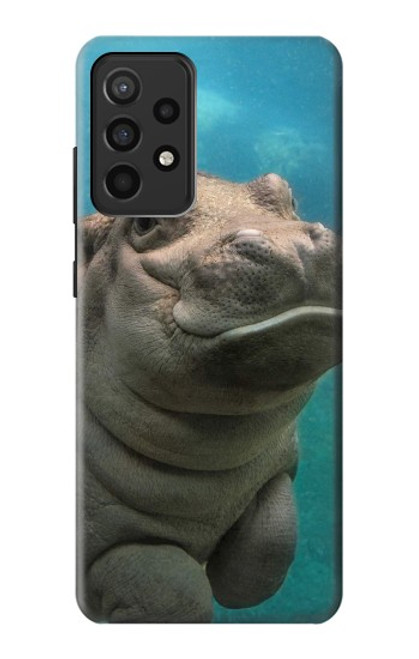 W3871 Cute Baby Hippo Hippopotamus Hard Case and Leather Flip Case For Samsung Galaxy A52, Galaxy A52 5G