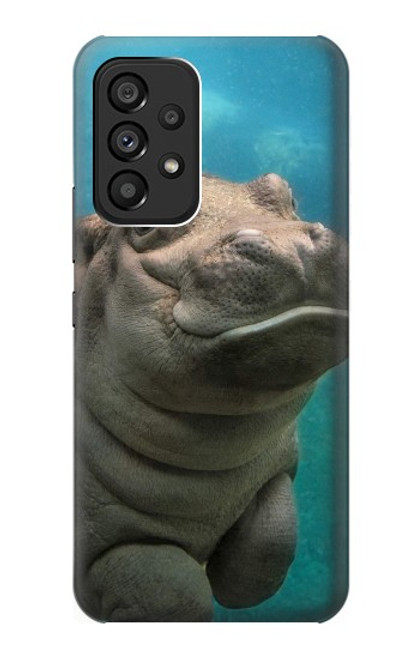 W3871 Cute Baby Hippo Hippopotamus Hard Case and Leather Flip Case For Samsung Galaxy A53 5G