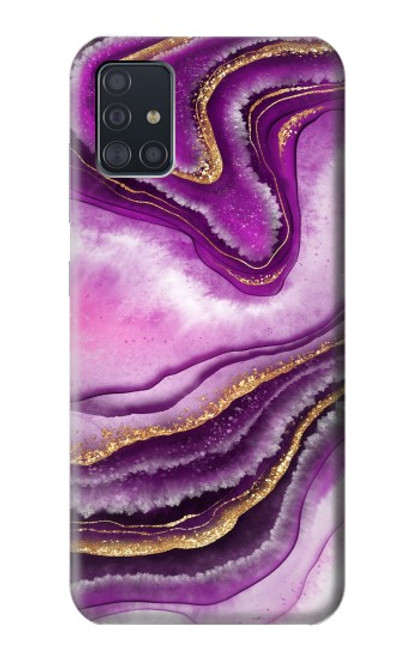 W3896 Purple Marble Gold Streaks Hard Case and Leather Flip Case For Samsung Galaxy A51