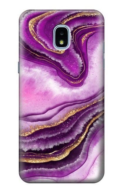 W3896 Purple Marble Gold Streaks Hard Case and Leather Flip Case For Samsung Galaxy J3 (2018), J3 Star, J3 V 3rd Gen, J3 Orbit, J3 Achieve, Express Prime 3, Amp Prime 3