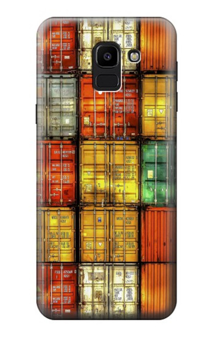 W3861 Colorful Container Block Hard Case and Leather Flip Case For Samsung Galaxy J6 (2018)