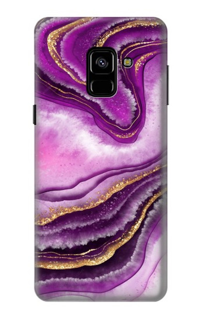 W3896 Purple Marble Gold Streaks Hard Case and Leather Flip Case For Samsung Galaxy A8 (2018)