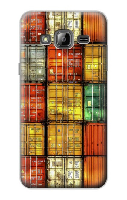 W3861 Colorful Container Block Hard Case and Leather Flip Case For Samsung Galaxy J3 (2016)