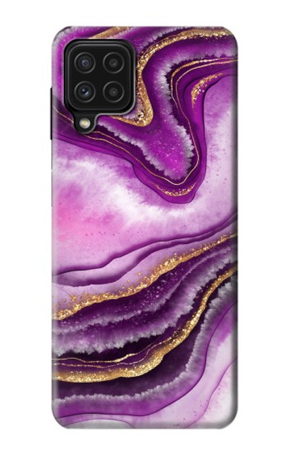 W3896 Purple Marble Gold Streaks Hard Case and Leather Flip Case For Samsung Galaxy M22