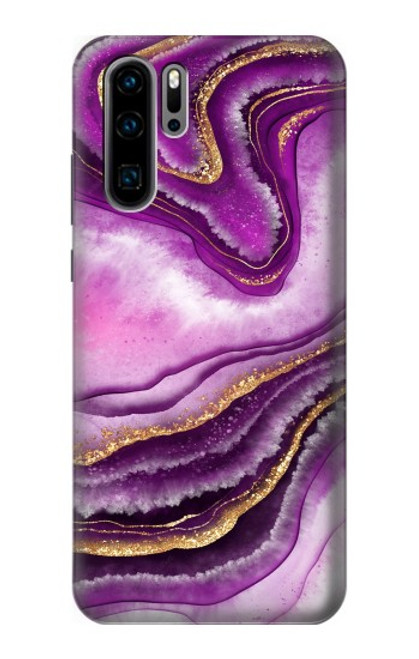 W3896 Purple Marble Gold Streaks Hard Case and Leather Flip Case For Huawei P30 Pro