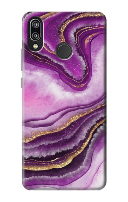 W3896 Purple Marble Gold Streaks Hard Case and Leather Flip Case For Huawei P20 Lite