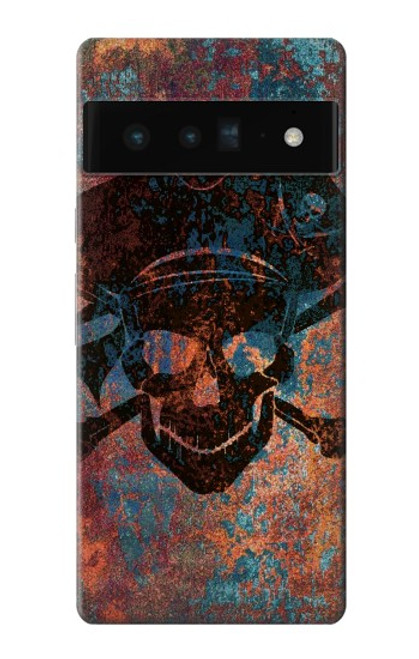 W3895 Pirate Skull Metal Hard Case and Leather Flip Case For Google Pixel 6 Pro