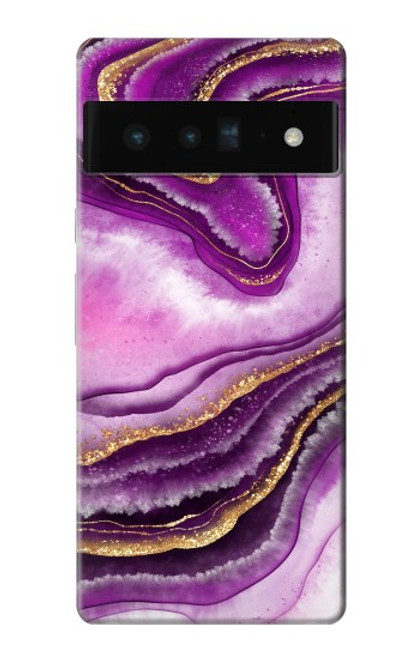 W3896 Purple Marble Gold Streaks Hard Case and Leather Flip Case For Google Pixel 6 Pro