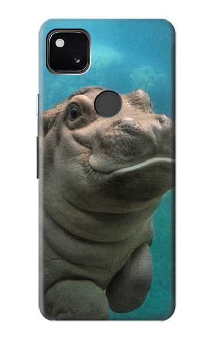 W3871 Cute Baby Hippo Hippopotamus Hard Case and Leather Flip Case For Google Pixel 4a