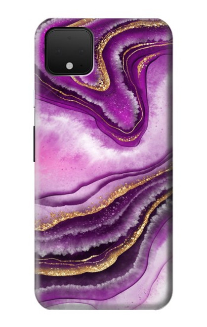 W3896 Purple Marble Gold Streaks Hard Case and Leather Flip Case For Google Pixel 4