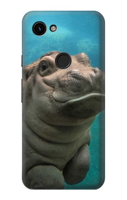 W3871 Cute Baby Hippo Hippopotamus Hard Case and Leather Flip Case For Google Pixel 3a