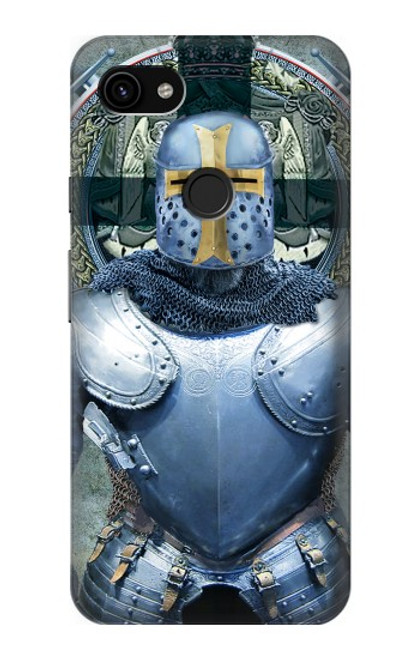 W3864 Medieval Templar Heavy Armor Knight Hard Case and Leather Flip Case For Google Pixel 3a XL