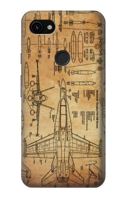 W3868 Aircraft Blueprint Old Paper Hard Case and Leather Flip Case For Google Pixel 3a XL