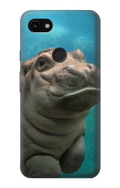 W3871 Cute Baby Hippo Hippopotamus Hard Case and Leather Flip Case For Google Pixel 3a XL