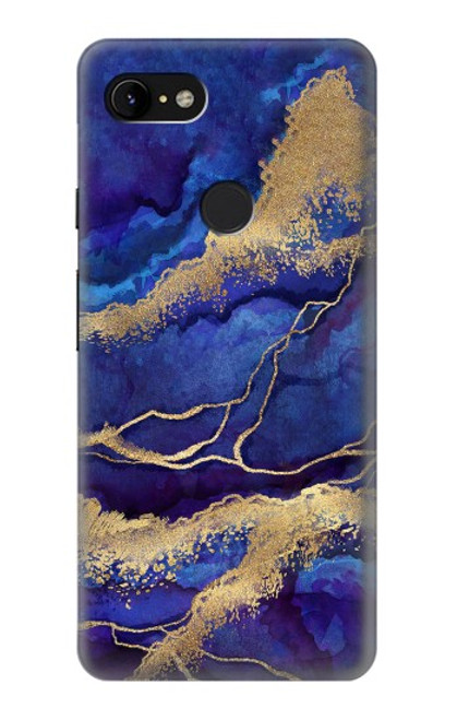 W3906 Navy Blue Purple Marble Hard Case and Leather Flip Case For Google Pixel 3 XL