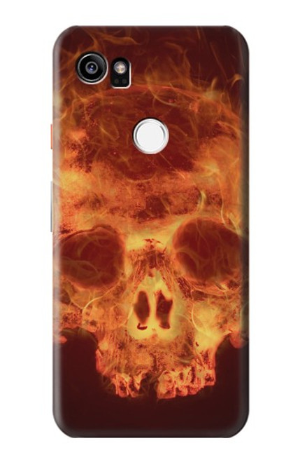 W3881 Fire Skull Hard Case and Leather Flip Case For Google Pixel 2 XL
