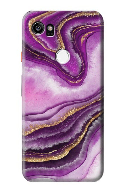 W3896 Purple Marble Gold Streaks Hard Case and Leather Flip Case For Google Pixel 2 XL