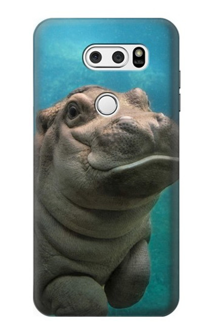 W3871 Cute Baby Hippo Hippopotamus Hard Case and Leather Flip Case For LG V30, LG V30 Plus, LG V30S ThinQ, LG V35, LG V35 ThinQ