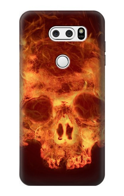 W3881 Fire Skull Hard Case and Leather Flip Case For LG V30, LG V30 Plus, LG V30S ThinQ, LG V35, LG V35 ThinQ