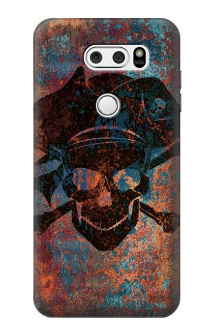W3895 Pirate Skull Metal Hard Case and Leather Flip Case For LG V30, LG V30 Plus, LG V30S ThinQ, LG V35, LG V35 ThinQ