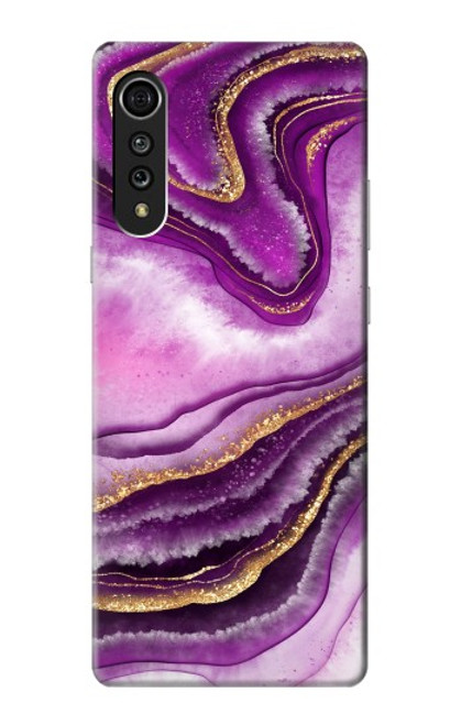 W3896 Purple Marble Gold Streaks Hard Case and Leather Flip Case For LG Velvet