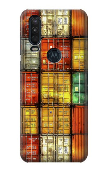 W3861 Colorful Container Block Hard Case and Leather Flip Case For Motorola One Action (Moto P40 Power)