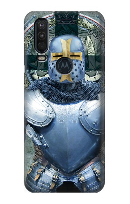 W3864 Medieval Templar Heavy Armor Knight Hard Case and Leather Flip Case For Motorola One Action (Moto P40 Power)