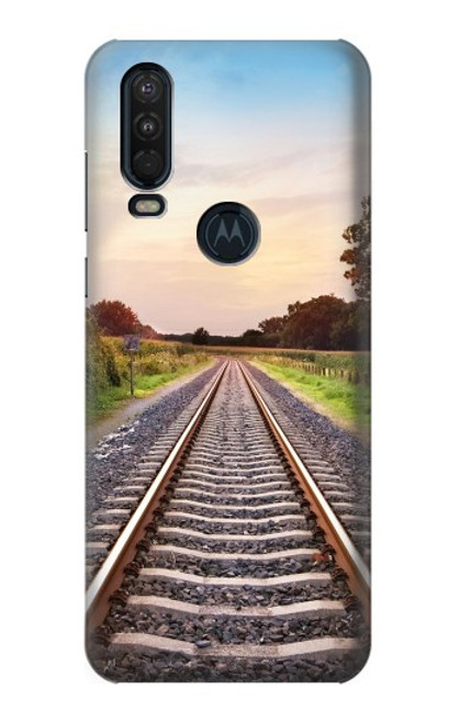 W3866 Railway Straight Train Track Hard Case and Leather Flip Case For Motorola One Action (Moto P40 Power)