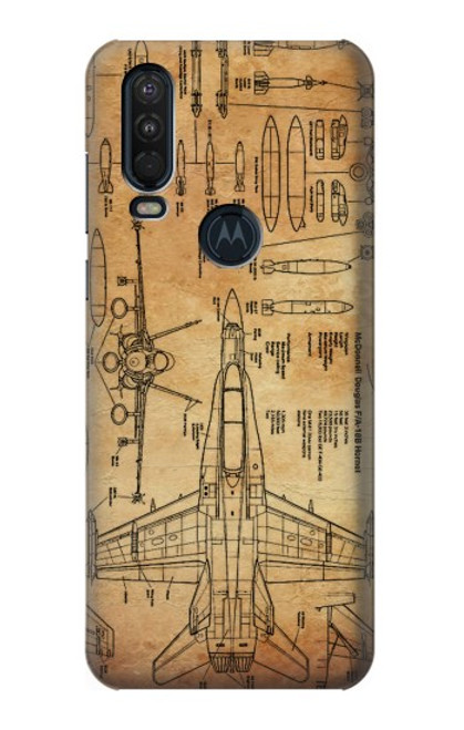 W3868 Aircraft Blueprint Old Paper Hard Case and Leather Flip Case For Motorola One Action (Moto P40 Power)