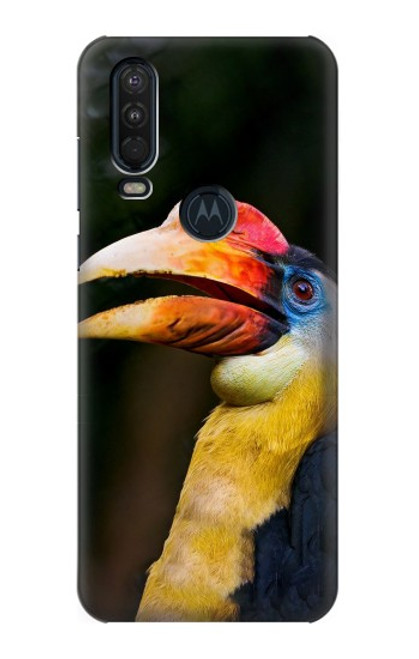 W3876 Colorful Hornbill Hard Case and Leather Flip Case For Motorola One Action (Moto P40 Power)