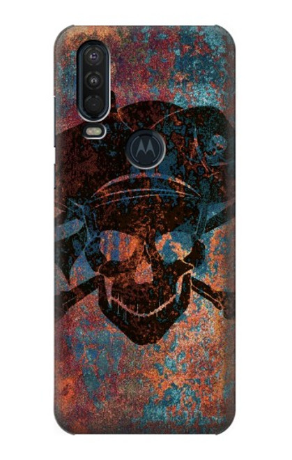 W3895 Pirate Skull Metal Hard Case and Leather Flip Case For Motorola One Action (Moto P40 Power)