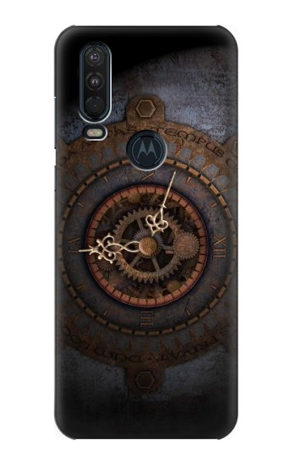 W3908 Vintage Clock Hard Case and Leather Flip Case For Motorola One Action (Moto P40 Power)