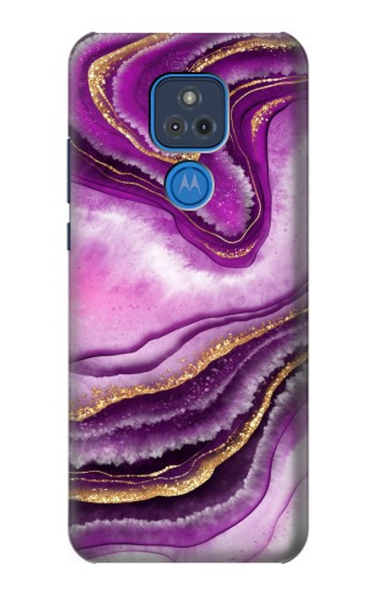 W3896 Purple Marble Gold Streaks Hard Case and Leather Flip Case For Motorola Moto G Play (2021)
