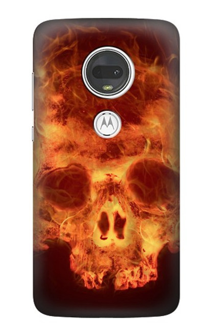 W3881 Fire Skull Hard Case and Leather Flip Case For Motorola Moto G7, Moto G7 Plus