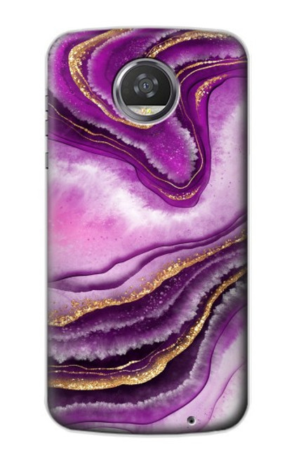 W3896 Purple Marble Gold Streaks Hard Case and Leather Flip Case For Motorola Moto Z2 Play, Z2 Force