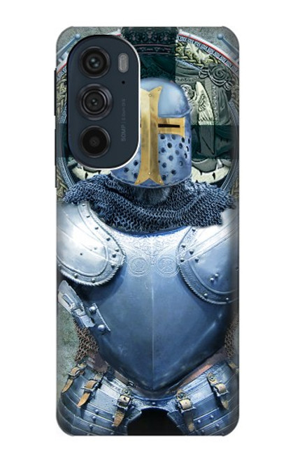 W3864 Medieval Templar Heavy Armor Knight Hard Case and Leather Flip Case For Motorola Edge 30 Pro