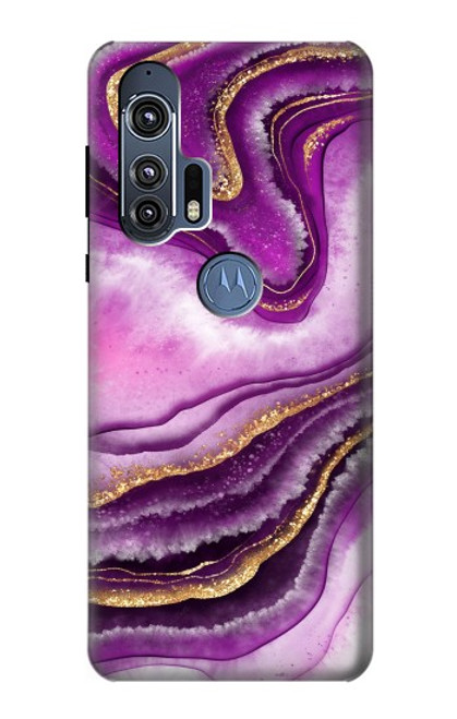 W3896 Purple Marble Gold Streaks Hard Case and Leather Flip Case For Motorola Edge+