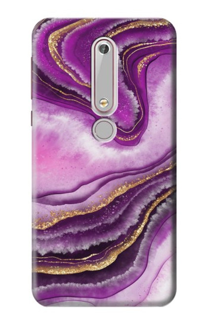 W3896 Purple Marble Gold Streaks Hard Case and Leather Flip Case For Nokia 6.1, Nokia 6 2018