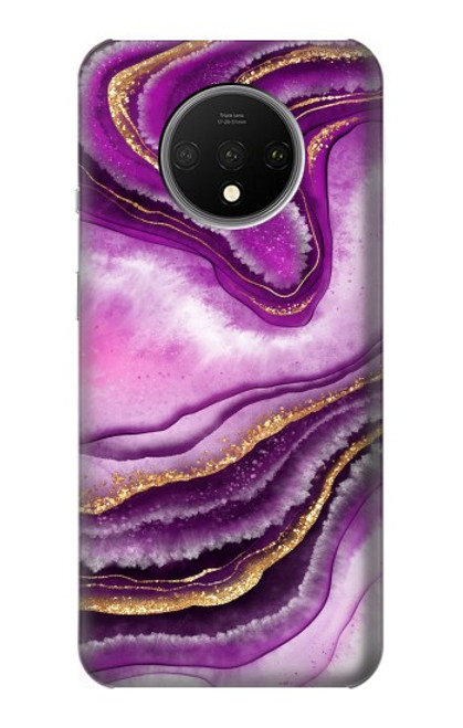 W3896 Purple Marble Gold Streaks Hard Case and Leather Flip Case For OnePlus 7T