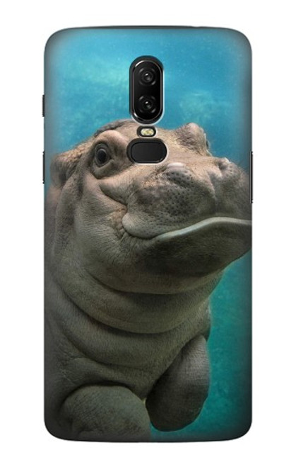 W3871 Cute Baby Hippo Hippopotamus Hard Case and Leather Flip Case For OnePlus 6